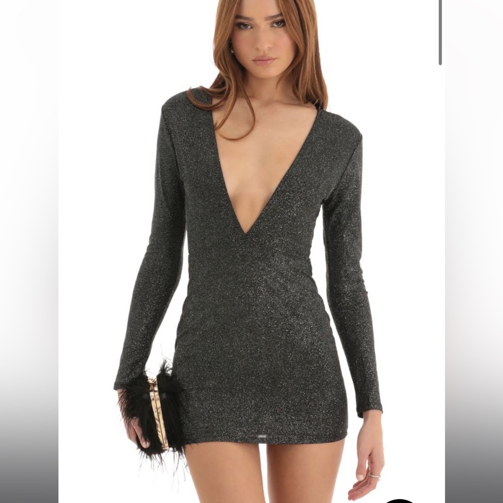 Lucy in the Sky Paris Plunge Dress - Black Crystal - Size Small